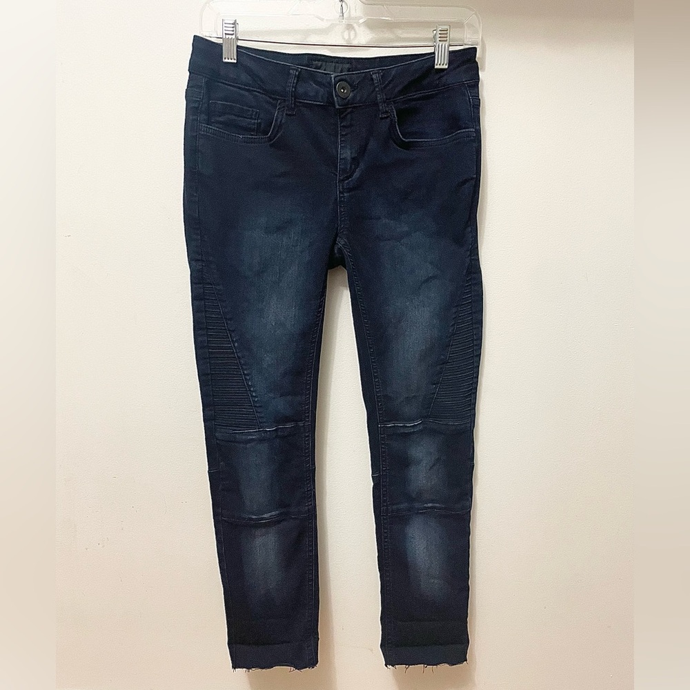 Etam dark wash blue jeans cropped slim fit ribbed with raw/cuffed hem size 38
